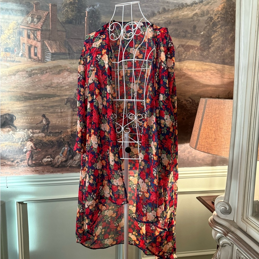 (XL) VTG Espresso Floral Women's Kimono